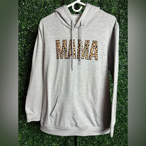 Tops - Women’s Leopard Print Mama Gray Large Hoodie